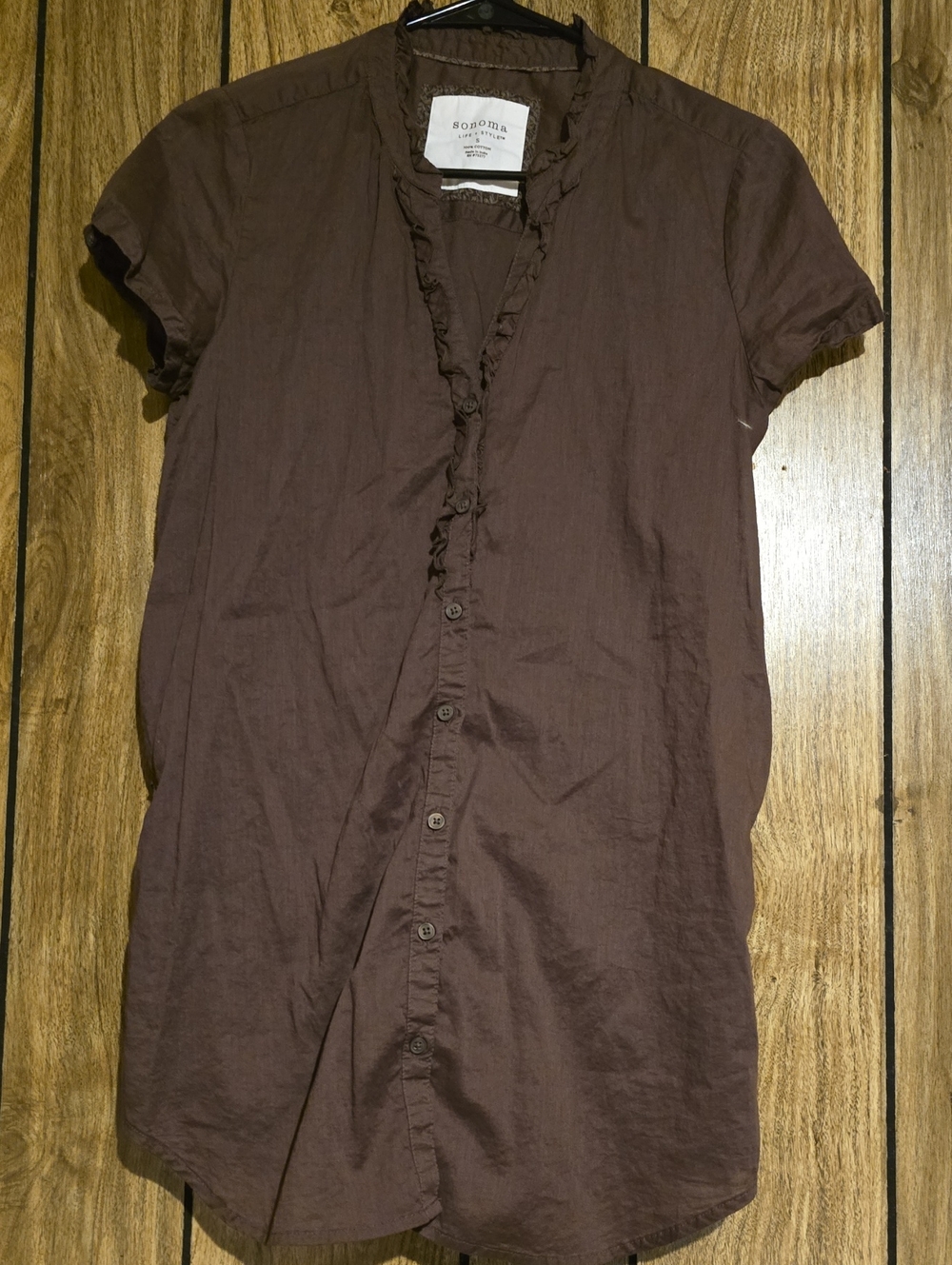 Sonoma Brown Ruffle-Trim Button Midi Dress